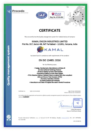 EN ISO 13485:2016 certificate preview